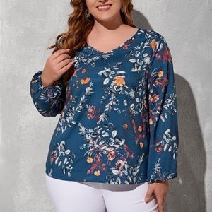 Women’s Plus Size Floral Print Peasant Top Sizes 1X-4X